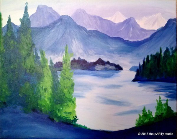 Горный пейзаж акварелью