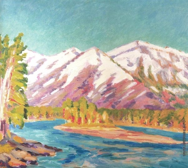 Река Катунь горный Алтай нарисовать