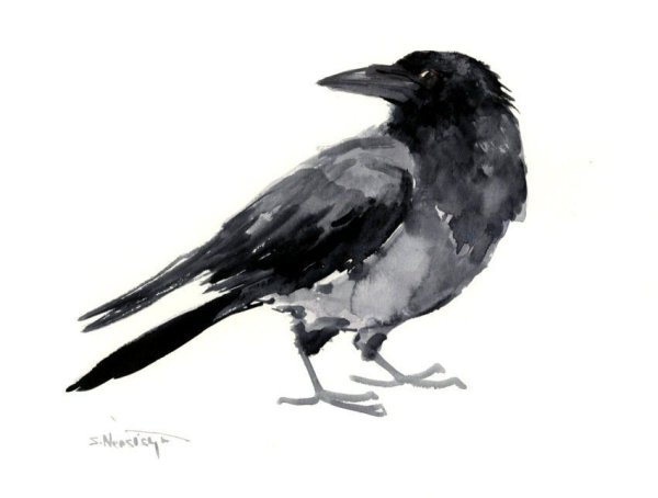Ворона гуашью