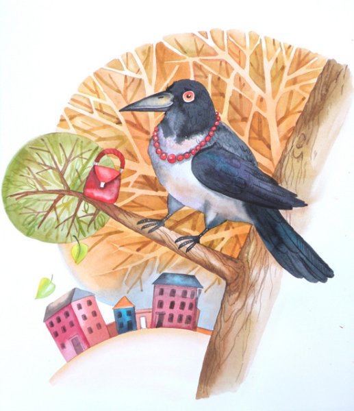 Ворона гуашью