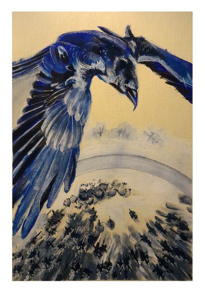 Ворон черной гуашью