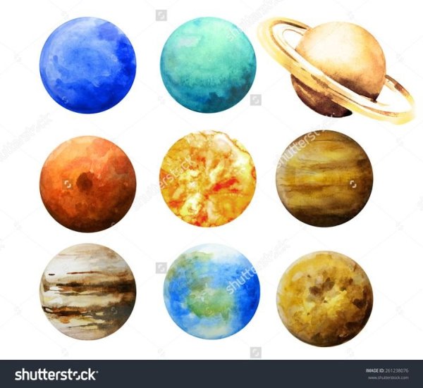 Солнце Планета акварель
