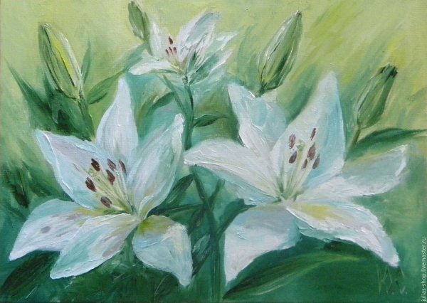 Цветы лилии пастелью