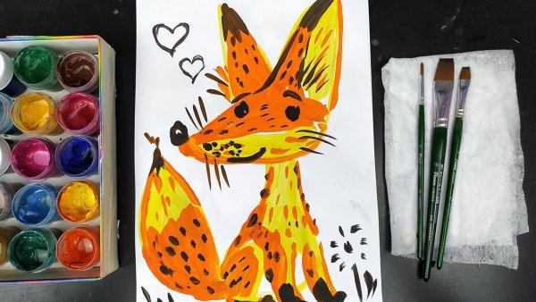 Лиса красками для детей