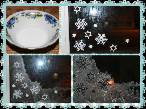 Новогоднее украшение окон зубной пастой