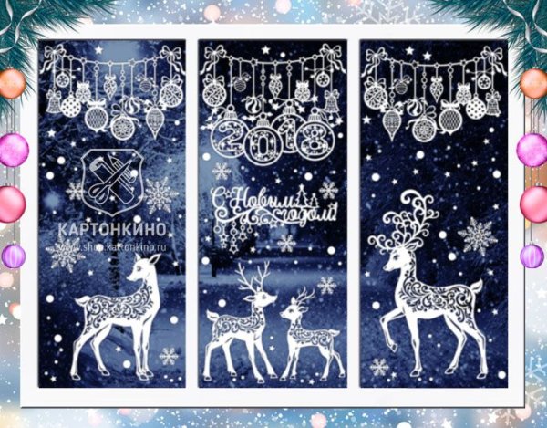 Украшение окон к новому году олень