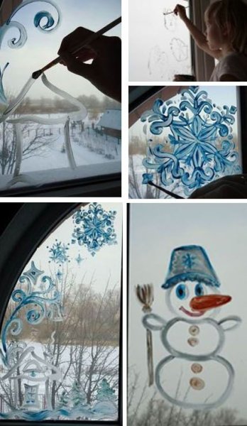 Узоры на окнах гуашью