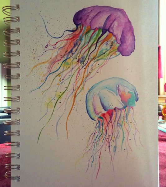 Рисование акварелью медуза