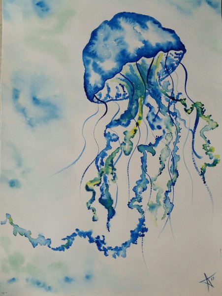 Рисование акварелью медуза