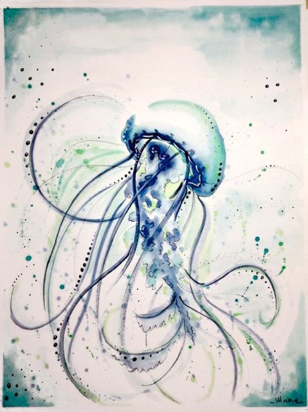 Медуза акварелью