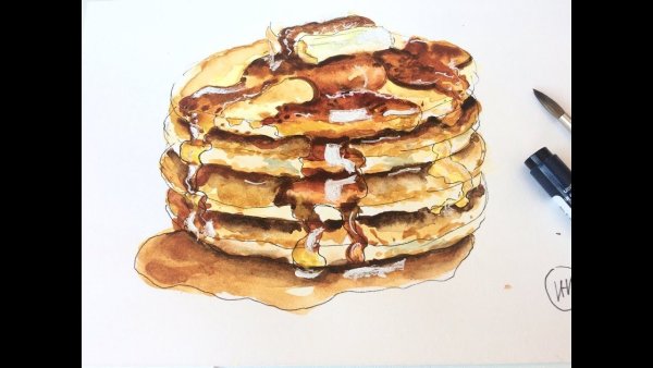 Блины акварелью на Масленицу