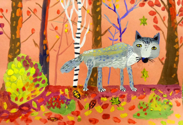 Осенний лес гуашью для детей