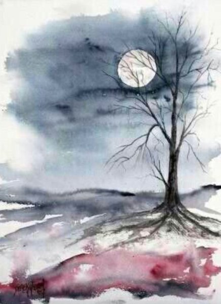 Девушка под дождем акварель