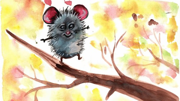 Мышонок акварель для детей