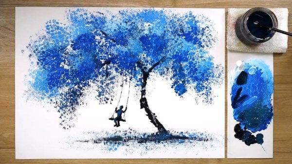 Рисование гуашью губкой