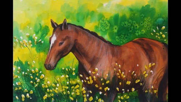 Лошадь гуашью