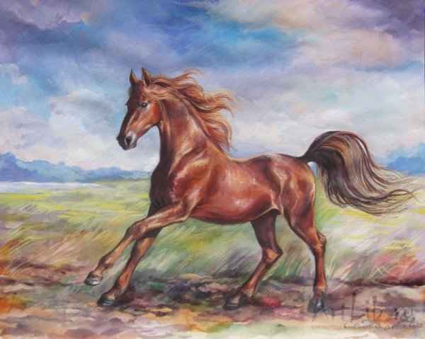 Лошадь гуашью в полный рост