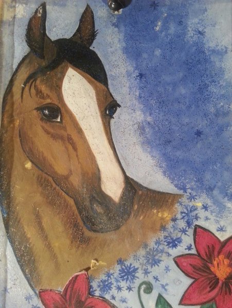 Лошадь гуашью