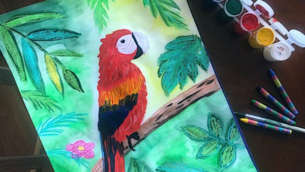 Акварель Какаду в листве