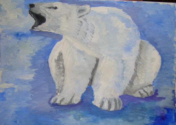 Белый медведь гуашью