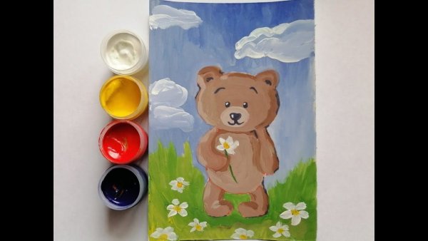 Медведь акриловыми красками
