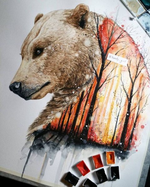 Рисование медведя методом тычка