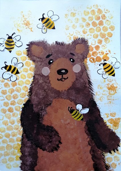 Медведь гуашью