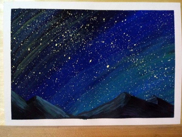 Ночное небо гуашью