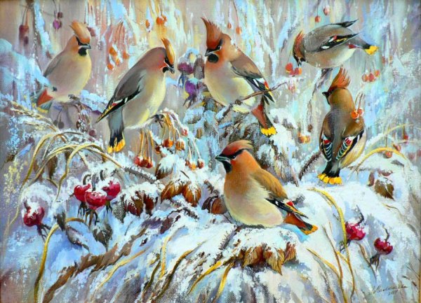 Свиристель живопись картина