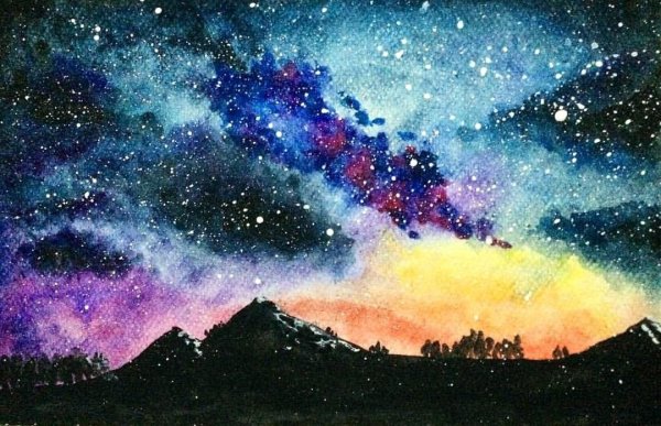 Звездное небо акварель