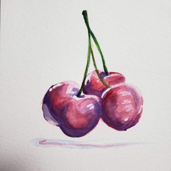 Вишня гуашью