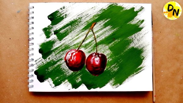 Рисуем вишню гуашью