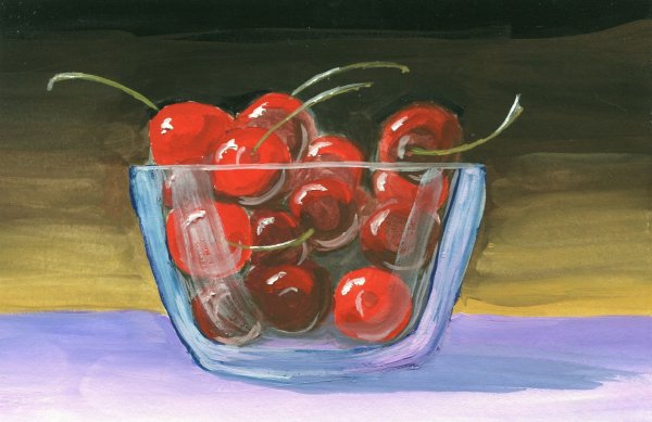 Натюрморт с вишней гуашью