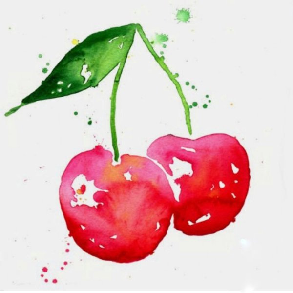 Вишня акварелью