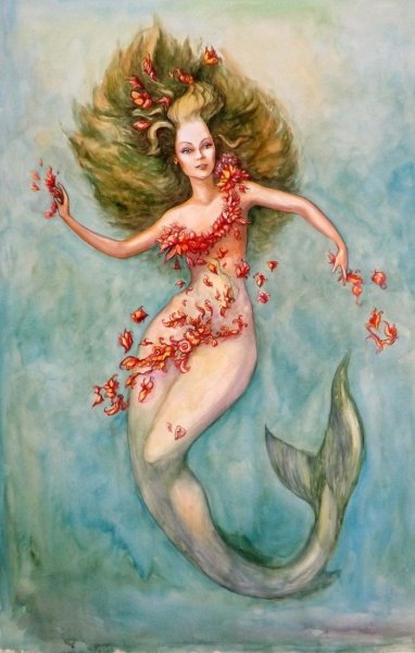 Русалка акварель