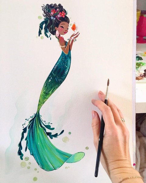 Русалка гуашью