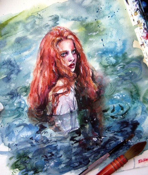 Зима картина гуашью красиво Русалка легко