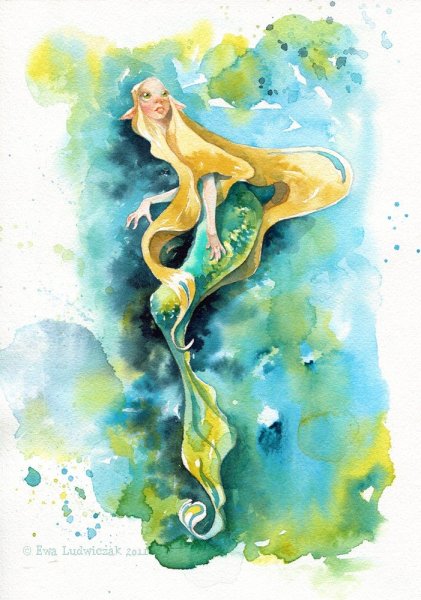 Русалочка картина акварелью