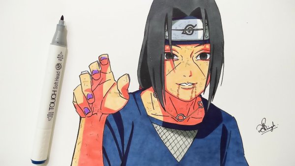 Итачи Учиха арт маркерами