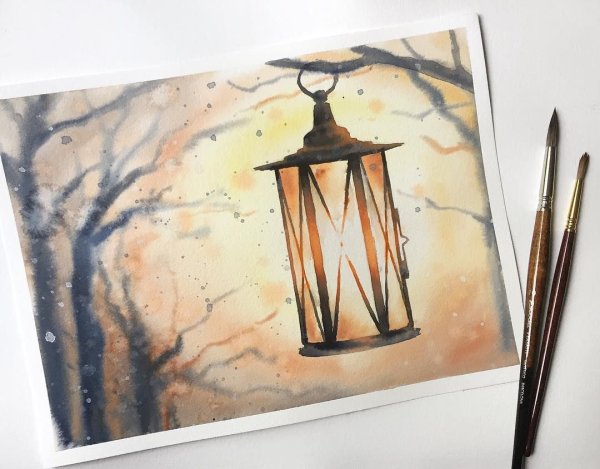Идеи для рисования акварелью фонарь