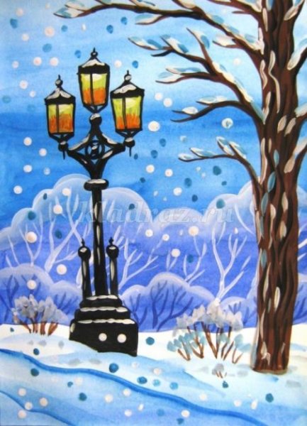 Правополушарное рисование зимний город