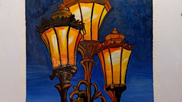 Рисунок уличного фонаря гуашью