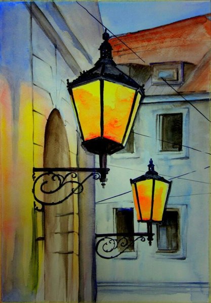 Городские пейзажи с фонарями