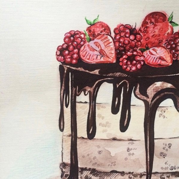 Торт нарисованный акварелью