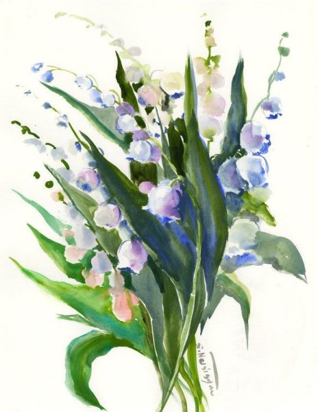 Букет ландышей акварель