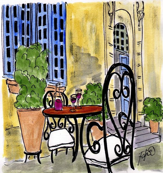 Франция кафе акварелью
