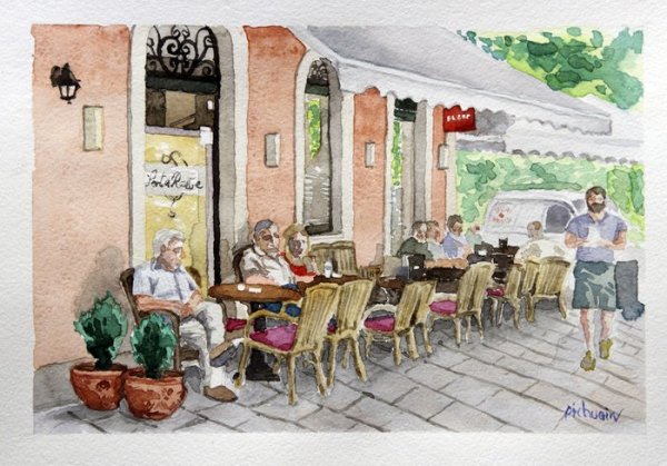 Уличное кафе акварель