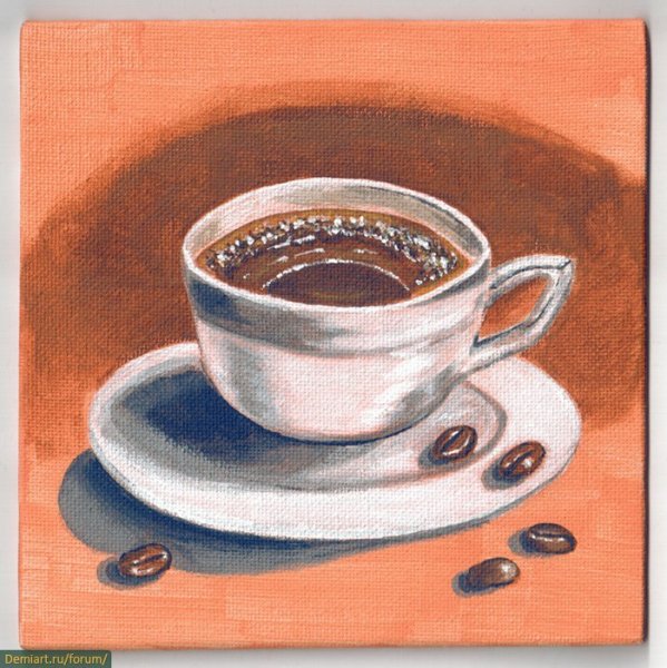 Чашка кофе гуашью