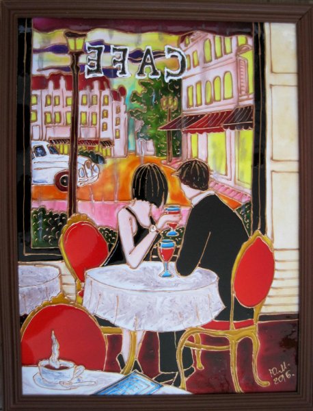 Живопись двое в кафе