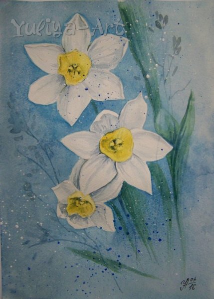 Цветы гуашью нарциссы